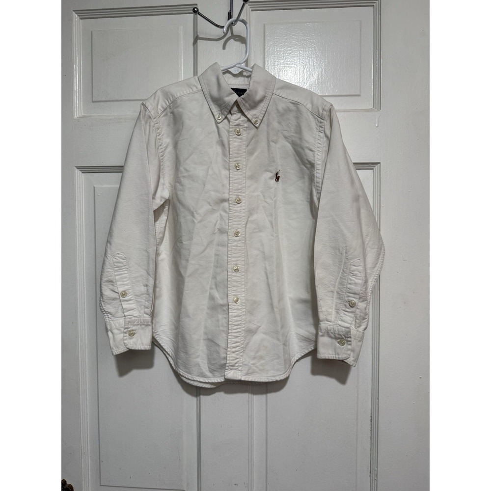White Boys Size 8 Long Sleeve Ralph Lauren Button Down Shirt